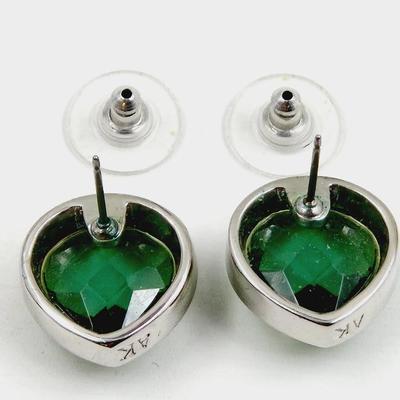 BEAUTIFUL ANNE KLIEN SILVER TONED FAUX EMERALD EARRINGS