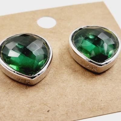 BEAUTIFUL ANNE KLIEN SILVER TONED FAUX EMERALD EARRINGS
