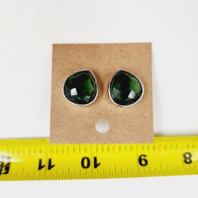 BEAUTIFUL ANNE KLIEN SILVER TONED FAUX EMERALD EARRINGS