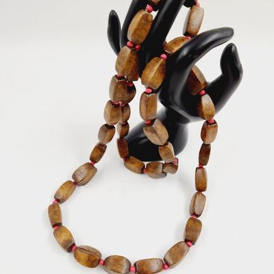 VINTAGE DARK WOOD LONG NECKLACE