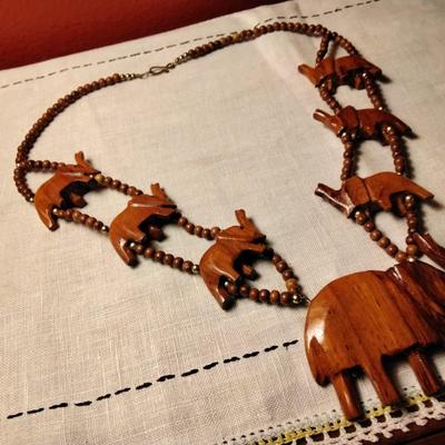 Stunning 24" Wooden Elephant Necklace With Wooden Beads