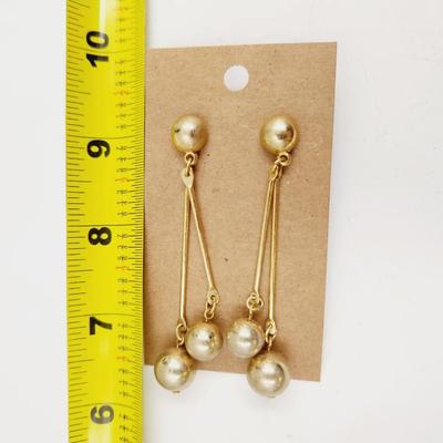 VINTAGE GOLD TONED LONG DANGLE BALL EARRINGS