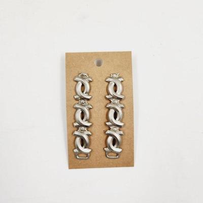 VINTAGE SILVER TONED DESIGNED LONG EARRINGS