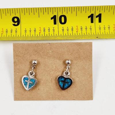 SILVER TONED HEART & TURQUOISE EARRINGS