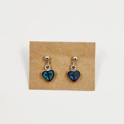 SILVER TONED HEART & TURQUOISE EARRINGS