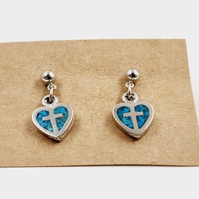 SILVER TONED HEART & TURQUOISE EARRINGS