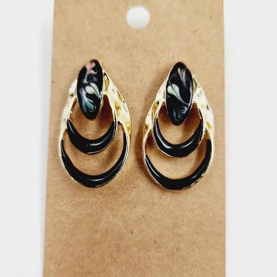VINTAGE BLACK ENAMEL & GOLD TONED EARRINGS