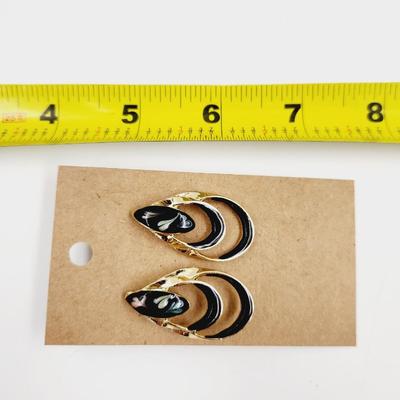 VINTAGE BLACK ENAMEL & GOLD TONED EARRINGS
