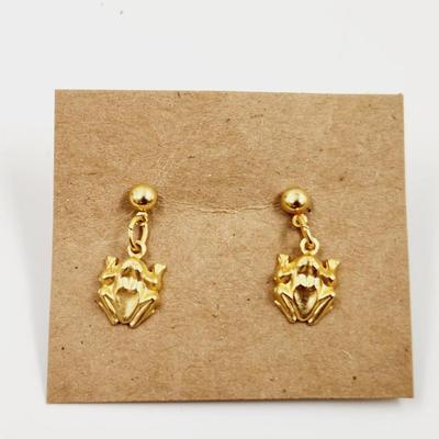 GOLD TONED DANGLE FROG EARRINGS