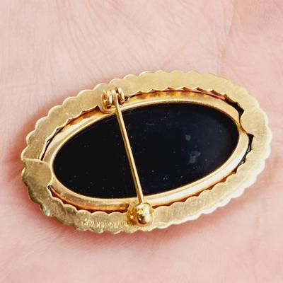 VINTAGE CATAMORE 1/20 12K 1940'S GOLD FILLED ONYX BROOCH PIN