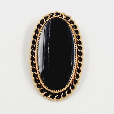 VINTAGE CATAMORE 1/20 12K 1940'S GOLD FILLED ONYX BROOCH PIN