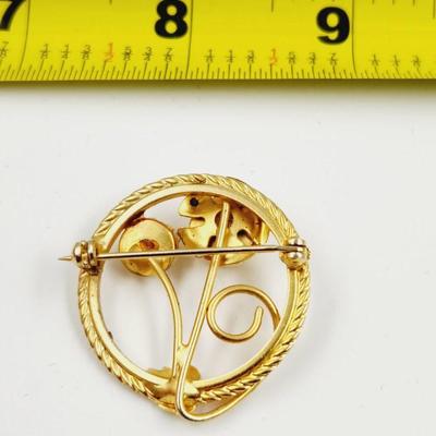 BEAUTFUL VINTAGE GOLD TONED FLOWER BOUQUET BROOCH