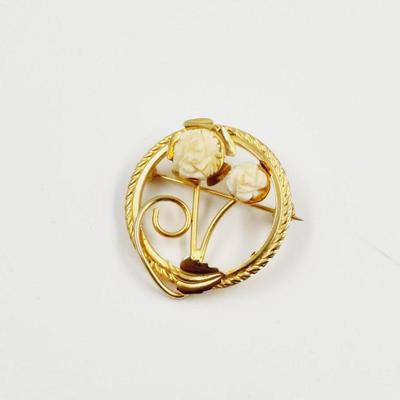 BEAUTFUL VINTAGE GOLD TONED FLOWER BOUQUET BROOCH