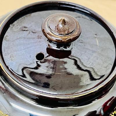 Vintage Brown Tea Pot with Handpainted Design