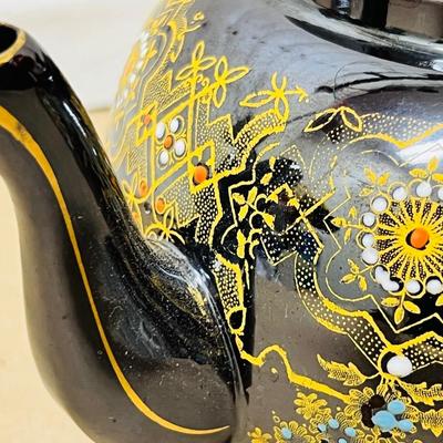 Vintage Brown Tea Pot with Handpainted Design