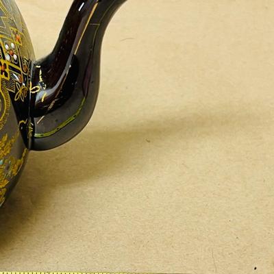 Vintage Brown Tea Pot with Handpainted Design