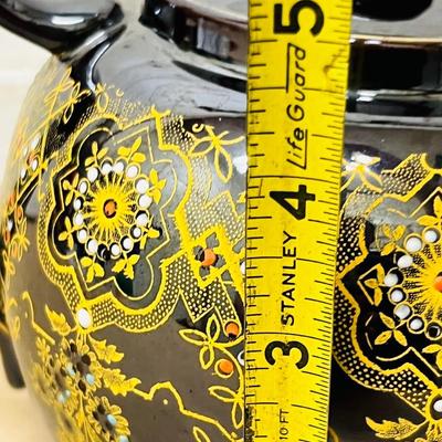 Vintage Brown Tea Pot with Handpainted Design