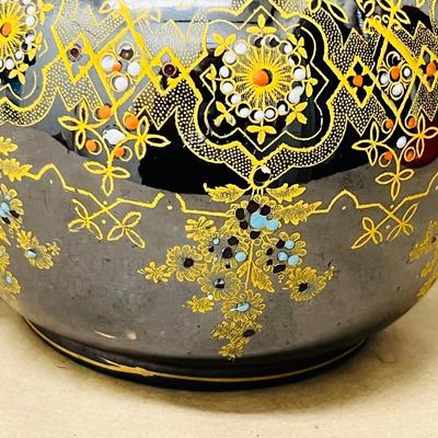 Vintage Brown Tea Pot with Handpainted Design