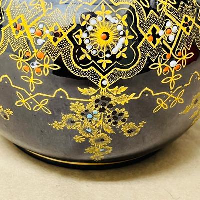 Vintage Brown Tea Pot with Handpainted Design