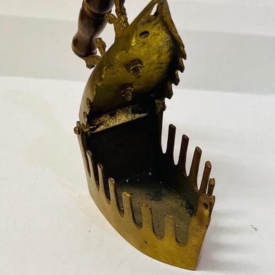 Vintage Brass Charcoal Burning Iron with Wood Handle