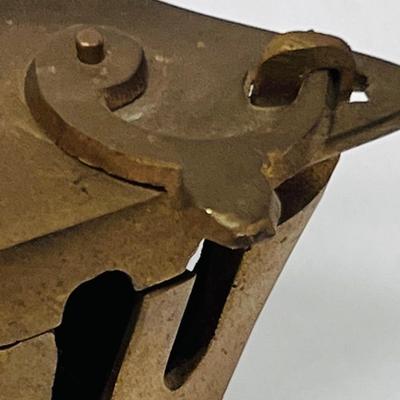 Vintage Brass Charcoal Burning Iron with Wood Handle