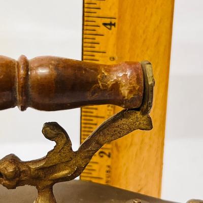 Vintage Brass Charcoal Burning Iron with Wood Handle