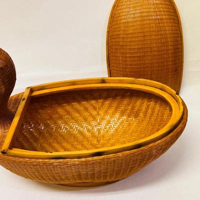 Vintage Bamboo & Wicker Duck with Lid