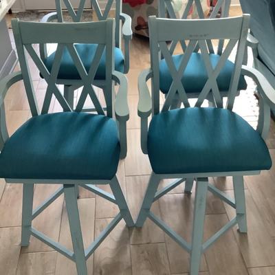 4 swivel bar stools with upholstered seats 24â€ seat, 22â€ depth, 16â€ seat depth