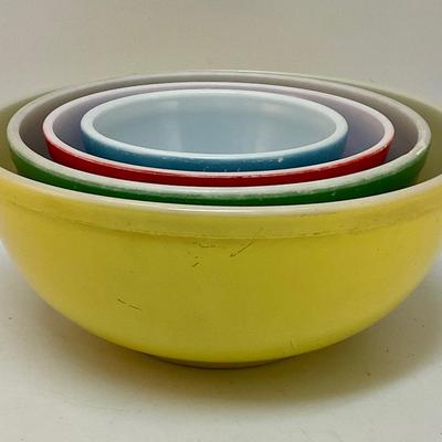 Vintage Primary Color Pyrex Nesting Mixing Bowl Set Blue Red Green Yellow 401 402 403 404