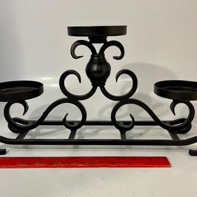 Black Wrought Iron Metal Tiered Candelabra 3 Candle Centerpiece Holder