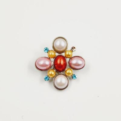 MULTI COLORED FAUX PEARL BROOCH