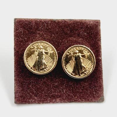SMALL GOLD TONED LIBERTY COIN EARRINGS