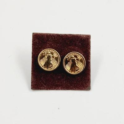 SMALL GOLD TONED LIBERTY COIN EARRINGS