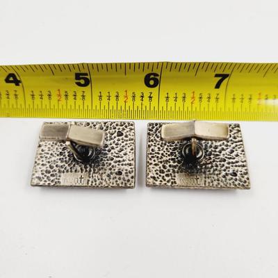 SIGNED VINTAGE SILVER TONED SIGNED CROWN CUFF LINKS