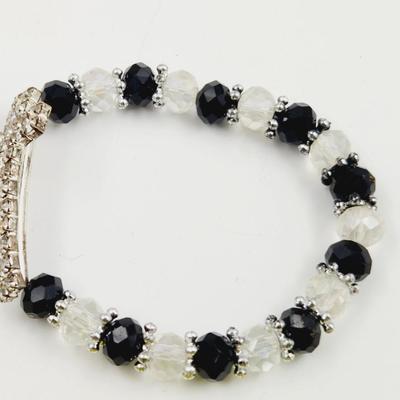 BLACK, WHITE & SILVER STRETCHY CROSS BRACELET
