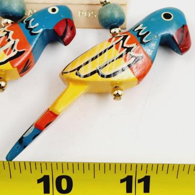 VINTAGE WOODEN HAND PAINTED PARROT EARRINGS