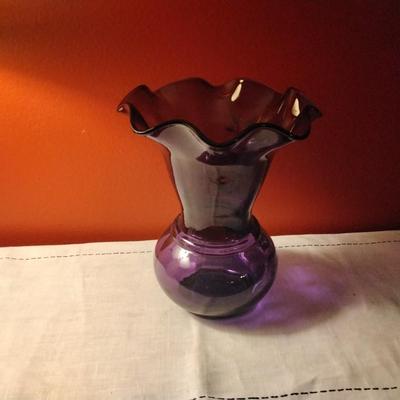 1950 Fenton Hand Painted Signed A. Deem Purple Glass Vase 9