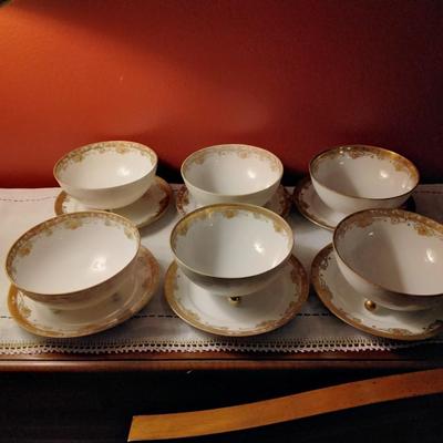 Nippon Bone China Three Footed Bowls & Saucers Set of 6 Circa 1910