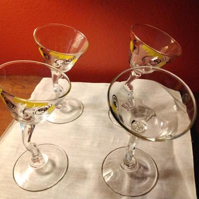 Vintage Signed Gay Fad Beau Brummell 1950s Martini Glass Hand Painted Bent Stem