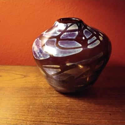 Vintage Studio Art Glass Irridescent Vase Signed S. West 74 4.5