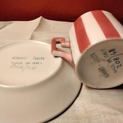 Bonwit Teller Red White Stripe Porcelain Demitasse Espresso Cup And Saucer