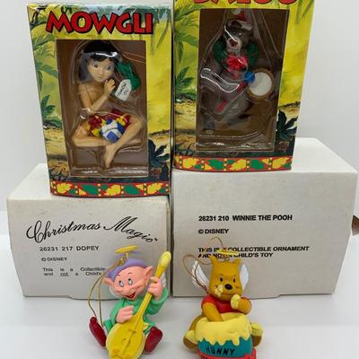 LOT 9: Christmas Magic Disney Ornaments: Dopey, Winnie the Pooh & Grolier Collectibles: Mowgli, Baloo