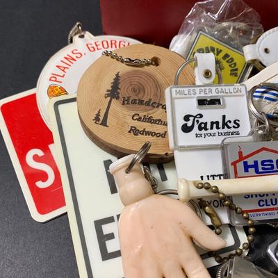LOT 19: Vintage Keychains, Boxes, Miniature Train Cars & Canon