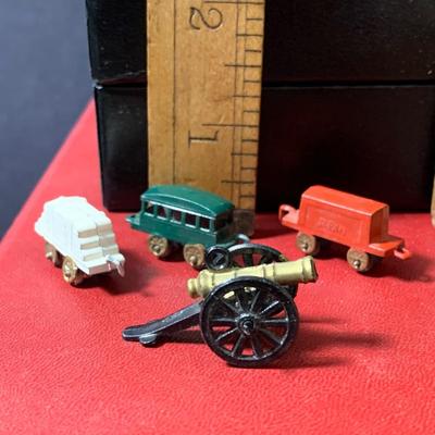LOT 19: Vintage Keychains, Boxes, Miniature Train Cars & Canon