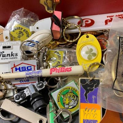 LOT 19: Vintage Keychains, Boxes, Miniature Train Cars & Canon