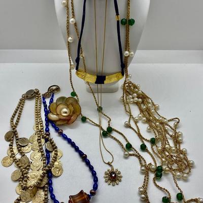 LOT 46 Large Collection of Vintage Goldtone  Necklaces, Pendant, Earrings, Etc