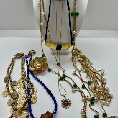 LOT 46 Large Collection of Vintage Goldtone  Necklaces, Pendant, Earrings, Etc