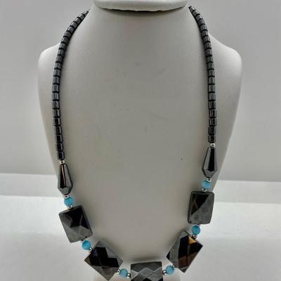 LOT 47: Hematite & Turquoise Choker Style Necklace