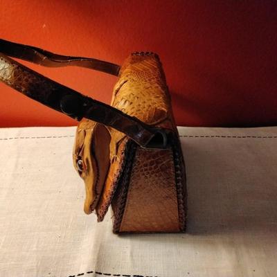 Rare Vintage 1950's Alligator Handbag Purse Full Head Taxidermy Mount Shoulder or Top Handle Bag