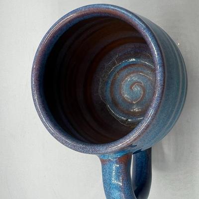 Vintage Handmade Ceramic Signed Glazed Blue Copper Coffee